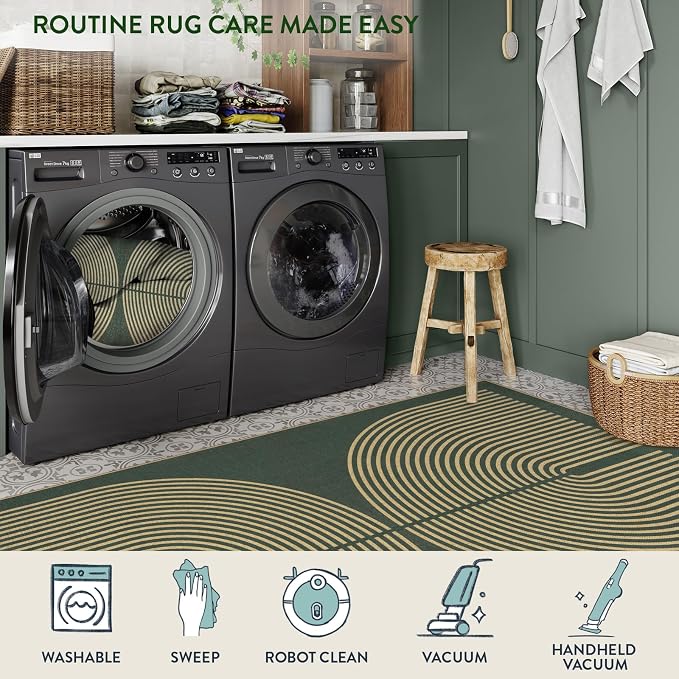 Lahome Enfys Modern Rainbow Easy Jute Entryway Runner Rug, Washable Carpet Runners for Hallway 6ft, Farmhouse Non Slip Stain Resistant Kitchen Mats for Floor Laundry Room Porch Bedroom, Dark Green