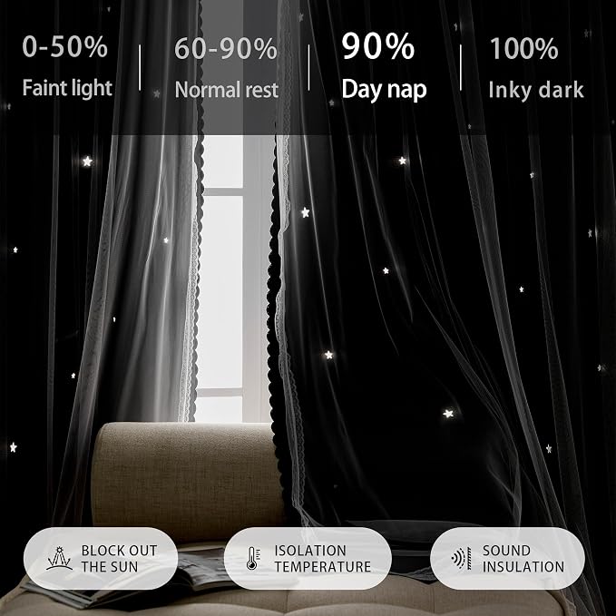 XiDi Black Out Curtains for Girls Bedroom Decor, Unicorn Curtains for Kids Room, Blackout Curtains for Living Room 72 inchs Long 34 inches Wide 2 Panel Grey