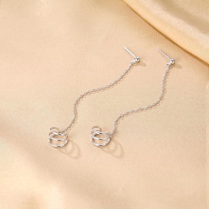 SLUYNZ 925 Sterling Silver Cuff Earrings Chain for Women Crawler Earrings Studs