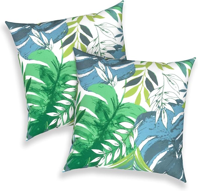 Outdoor 16x16 Inch Throw Pillow Covers Set of 2, All Weather Square Pillow Cases, Covers ONLY Patio Cushion Pillow of Home Furniture Use, Islamorada Blue Green