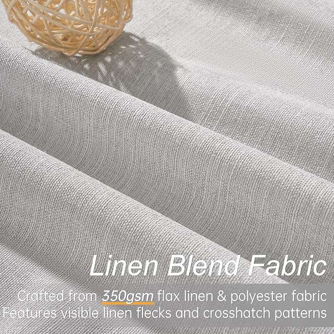 Topfinel 102 Inches Long Custom Blackout Linen Curtains, Gray Soundproofing Pinch Pleated Noise Cancelling Curtains with Pin Hooks for Traverse Rods, Burlap Drapes 2 Panels for Living Room Bedroom