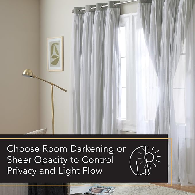 TOWN & COUNTRY LUXE Talia Double Layer Indoor Curtains, Sheer and Room Darkening Blackout, Grommet Top, Energy Efficient, 2-Pack Set, 52"x120", Soft Grey