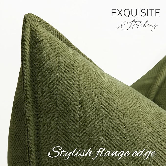 ZWJD Olive Green Pillow Covers 22x22 Set of 2 Chenille Throw Pillow Covers with Elegant Design Soft and Luxurious Decorative Throw Pillows for Couch, Bed, and Home Decor