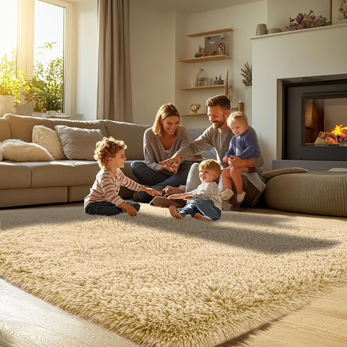 Topmaxcs Area Rug 10x14 Living Room - Beige Large Shag Area Rug | Shaggy Big Mordern Decor - Ultra Soft Underfoot Feel - Easy to Clean