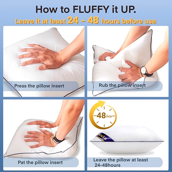 Siluvia Euro Pillow Insert 28x28 Inch Set of 2 for Sofa, Couch, and Bed | 100% pure cotton shell, soft and breathable