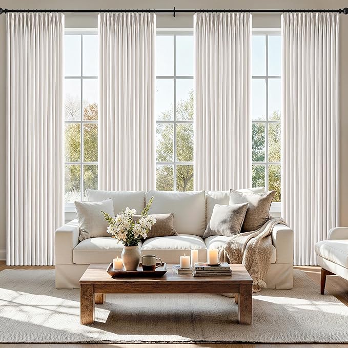MIULEE Pinch Pleated Linen Curtains 40x90 Inches Beige White 4 Panels Set | Back Tab, Memory Trained, Pinch Pleat, Semi Sheer, Light Filtering Curtains, Window Drapes for Living Room Bedroom