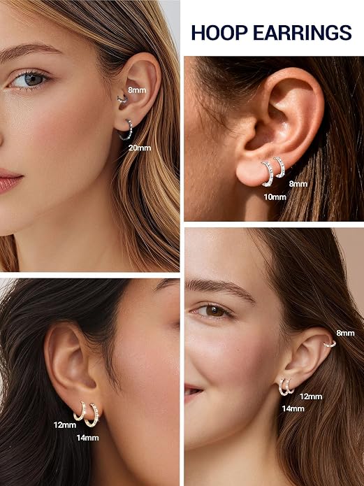 PROSTEEL Hoop Earrings for Women, Huggie Hoop with 925 Sterling Silver Post, 8/10/12/14/16/18/20mm Small Huggie Hoops, 14K Gold Plated/Silver/Black/Rose Gold Hypoallergenic Earrings Jewelry