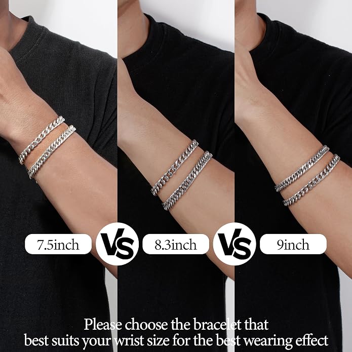XIANNVXI 6pcs Bracelets for Men Gifts for Him Stainless Steel Bracelet Silver/Gold/Black Cuban Link Rope Paperclip Chain Bracelets Set 6.5/7/7.5/8.3/9 Inches Metal Bracelet Mens Fashion Accessories Jewelry Gifts Set
