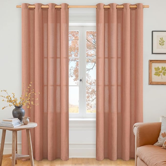 YoungsTex Terracotta Linen Curtains 84 Inches Long for Living Room | Burnt Orange Light Filtering Drapes with Bronze Grommet Fall Decor for Dining Bedroom Window, 52 x 84 Inch, 2 Panels