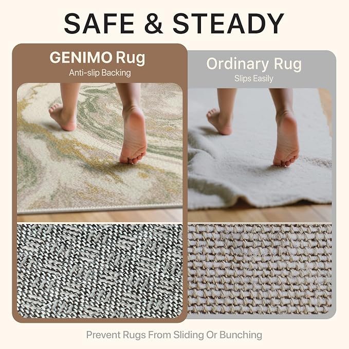 GENIMO Abstract Area Rug 8x10, Washable Large Modern Rug Non Slip, Low Pile Lightweight Soft Carpet for Living Room, Bedroom, Dining Room, Green Pink
