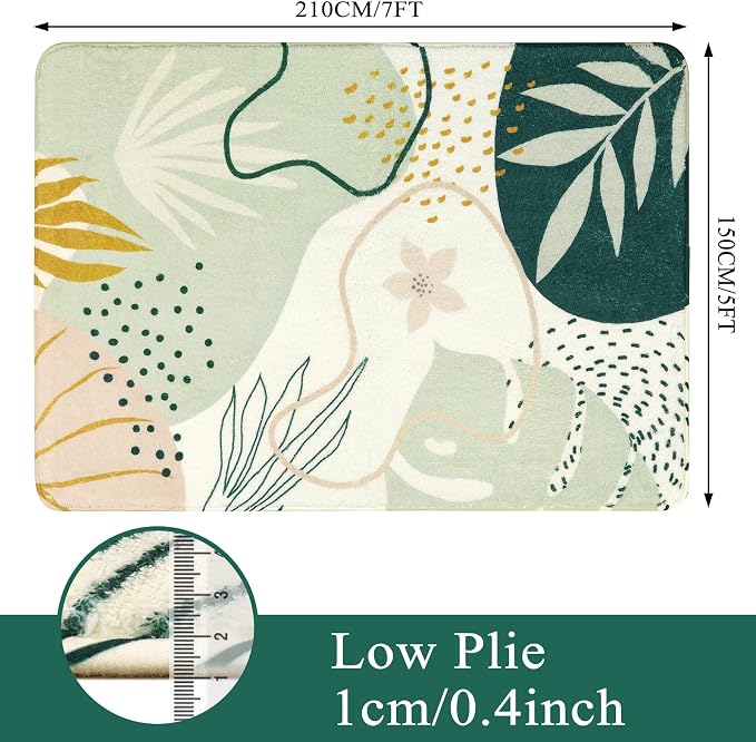 Lahome Sage Green Boho Area Rug 5x7, Washable Non Slip Soft Botanical Rug for Living Room Bedroom Cozy Home Decor