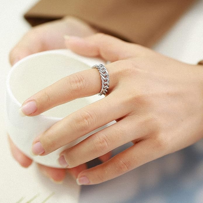 6mm Minimalist 18K Gold Stainless Steel Rings Women Link Chain Ring Finger Rings