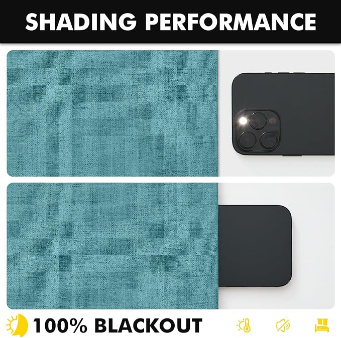 MIULEE 100% Blackout Linen Curtains for Bedroom 42 x 90 Inch Teal 2 Panels | Thermal Insulated, Room Darkening Drapes for Living Room, Back Tab Rod Pocket Pinch Pleated, Solid Luxury Decor