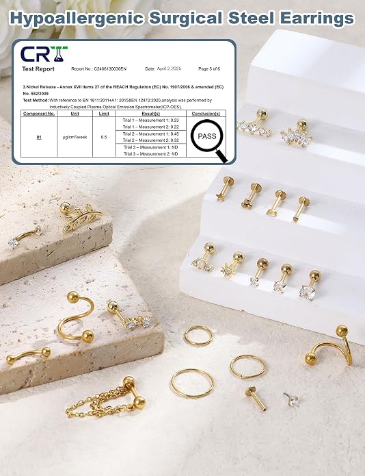 ORAZIO 16 Gauge Cartilage Earrings for Women-Hypoallergenic Surgical Stainless Steel Tragus Earring Set Threadless Flat Back Earrings Push in Nose Studs Daith Conch Tragus Helix Piercing Jewelry