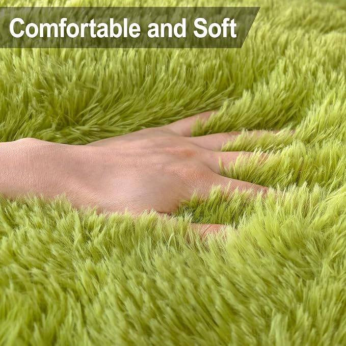 Soft Grass Green Fluffy Rug for Bedroom Living Room, 3x10 ft Fuzzy Green Shag Rug Runner Carpet for Hallways Entryway Nursery Bedside Kids Room Teen Dorm Home Decor Indoor