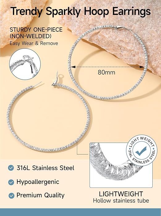 PROSTEEL 30/40/60/80/100mm Chunky Hoop Earrings For Women Gold Plated/Black Stainless Steel Hoops Earrings Statement Jewelry