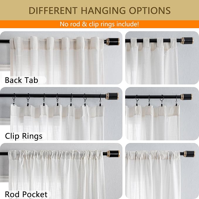 MYSKY HOME Natural Linen Living Room Curtains, Semi Sheers Light Filtering Back Tab Privacy Drapes for Patio Pergola Gazebo Nice Vertical Elegant Style, Beige White, 100 x 95 Inches, 1 Panel