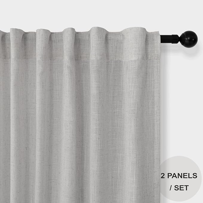 Grey Curtains 72 Inch Length for Bedroom 2 Panels Back Tab Rod Pocket Semi Sheer Energy Efficient Light Gray Linen Curtains for Living Room Master Bedroom Burlap Rustic Farmhouse 52x72 Inches Long