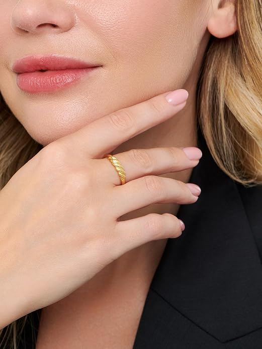 DEVATA Gold or Rhodium Plated Sterling Silver 925 – Eternity, Band Ring for Women – Heart, Knot, Clover, Infinity, Mariner, Cable, Curb, Cuban, Figaro, Daisy, Rope, Ribbed, Dome