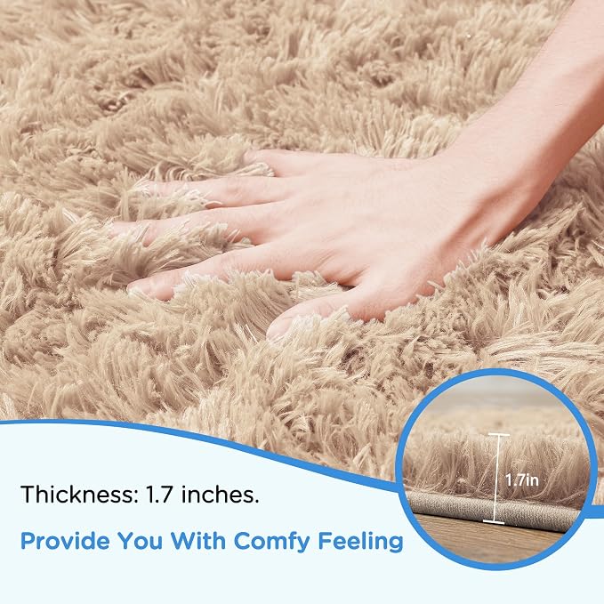6x9 Beige Fluffy Shag Area Rugs for Living Room Bedroom Nursery | Ultra Soft Comfy, Large Fuzzy Shaggy Plush Carpet for Kids Boys Girls Teen Dorm, Modern Indoor Home Decor, Upgrade Non-Slip
