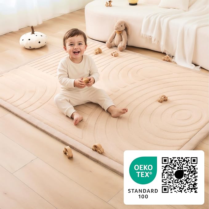 Hakuna Matte CloudRise Baby Play Mat for Floor 47" x 67" Arches | Coral Velvet high-density foam Rug for Crawling & Cozy Play – Non-Slip, Water-Resistant, Easy-CareTummy Time Mat