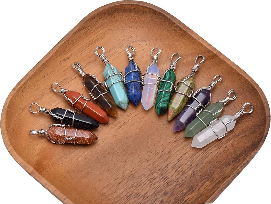 Mineral Stone Point Wire Wrapped Healing Crystal Pendant Necklace for Women Man