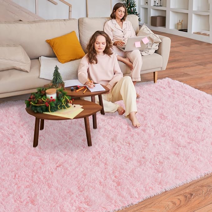 Dssimo Pink Rug for Bedroom Living Room, 6x9 Soft Fuzzy Furry Shag Area Rug | Large Plush Fluffy Upgrade Non-Slip Pink Rugs for Girls Nursery Kids Room Dorm Room Home Decor, Indoor Floor Carpet