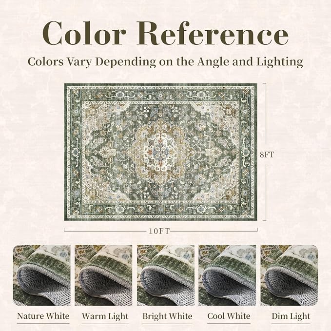 PADOOR 8X10 Area Rug,Rugs for Living Room,Soft Olive Rugs for Bedroom,Machine Washable Rug Non Slip Carpet for Dining Room Living Room Bedside Office