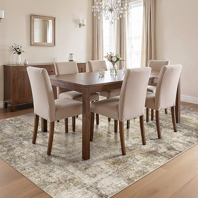 cotiled 8x10 Area Rugs Abstract Soft Non Slip Washable Living Room Rug | Stain Resistant, Robot Vacuum & Pet Friendly, Low-pile, For Living Room, Bedroom, Dining Table, Nursery Brown