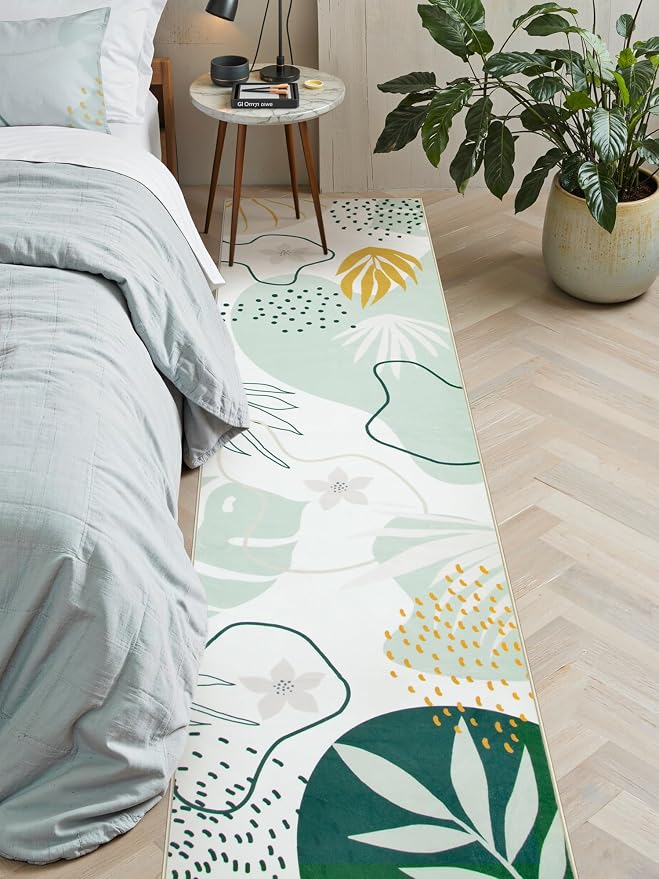 Lahome Green Runner Rugs for Hallway 2x8 Non-Slip Washable Kitchen Rugs Lightweight Low-Pile Throw Laundry Runner Rug, Boho Botanical Print Soft Indoor Carpet Runner for Entryway Bedroom Bathroom