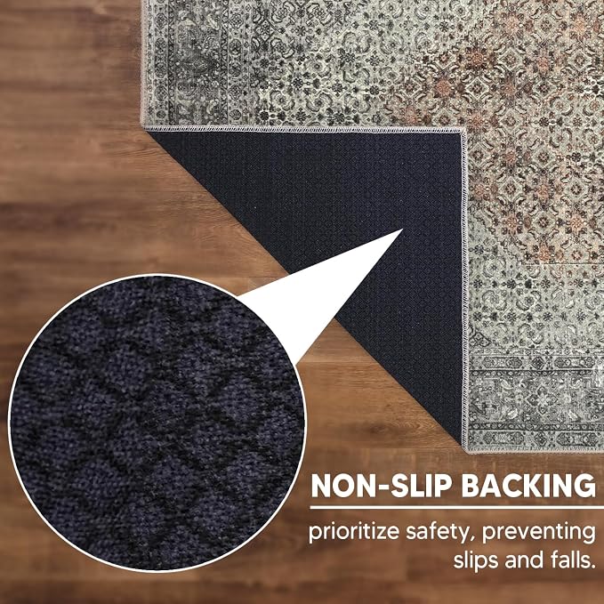 Keen Home Design 48"x72" Rug - Machine Washable Area Rug with Non-Slip Backing, Ideal for Living Room, Dining Room, Bedroom - Vintage, Easy Clean, Durable, Low Pile - (4' x 6')