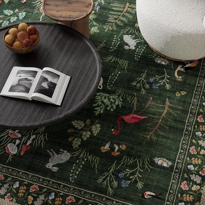 Machine Washable Rugs for Living Room: 6x9 Area Rugs for Bedroom Vintage Rugs Stain Resistant Non Slip Low Pile Soft Carpet Rug for Kitchen Dining Room Farmhouse Nursery Kids Room Indoor
