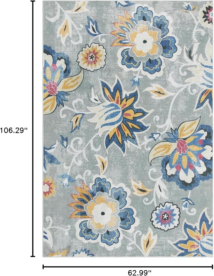 Lahome Floral Indoor Outdoor Rugs, 6x9ft Non Slip Outdoor Patio Rug for Balcony Deck, Soft Outdoor Area Rug for Camping PicnicBackyard, RV Outdoor Rugs for Living Room Dining Bedroom,Multi