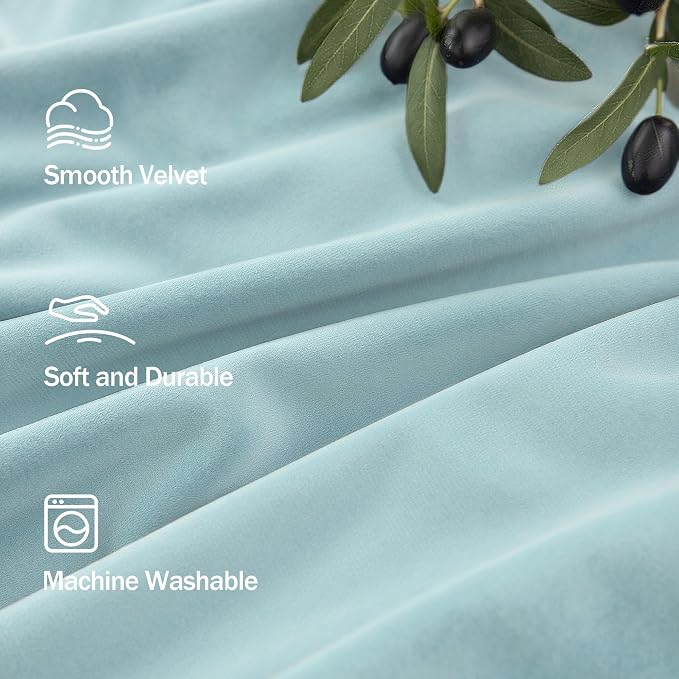 Extra Long Light Blue Velvet Blackout Curtains 108 Inch Length 2 Panel for Large Window Living Room Spring Back Tab Pocket Cold Blocking Heavy Ceiling Floor Winter Drape for Bedroom Patio Sliding Door