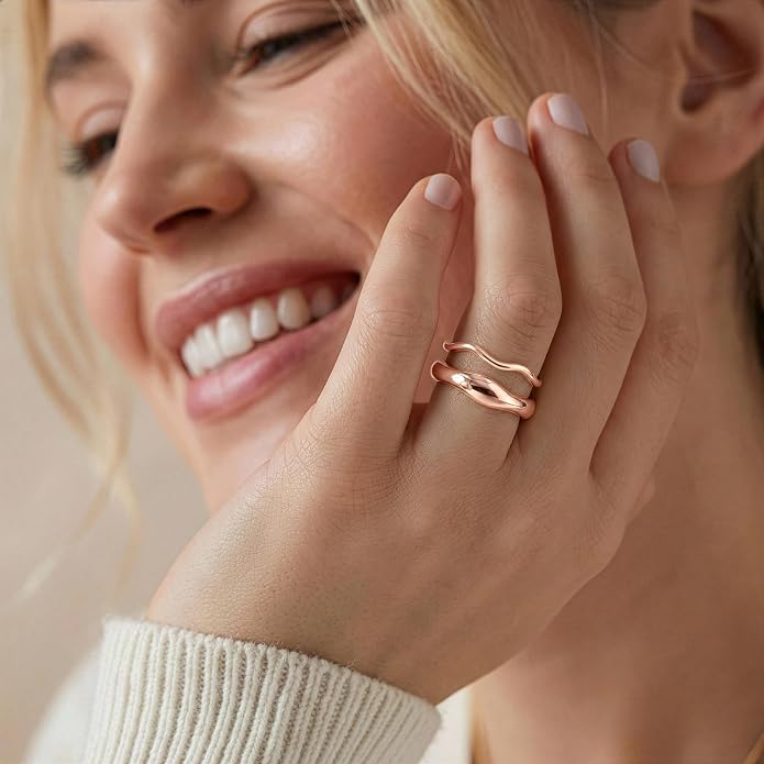 Gold Rings for Women Men Non Tarnish, Waterproof Chunky 14K Gold Plated Dainty Stackable Rings Trendy Statement Pinky Thumb Rings Engagement Eternity Wedding Band Ring Stacking Gold Jewelry Size 3 4 5 6 7 8 9 10 11