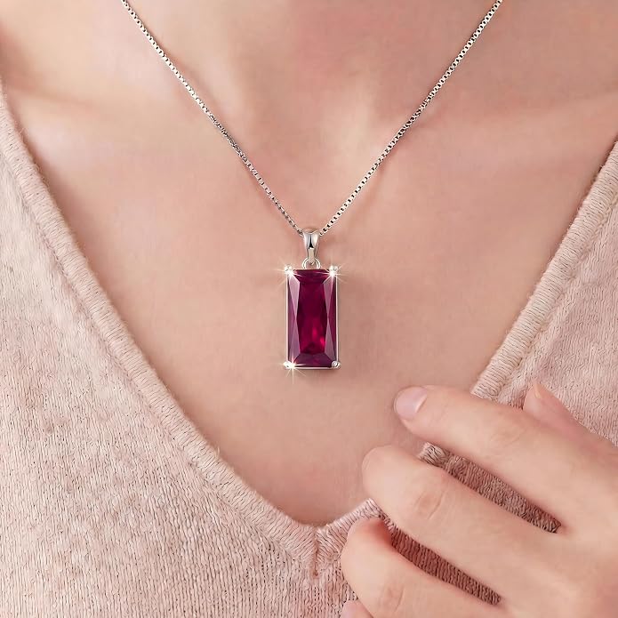 8mm x 16mm Square Birthstone Pendant Necklace – Fashion charming Sterling Silver Gift for women