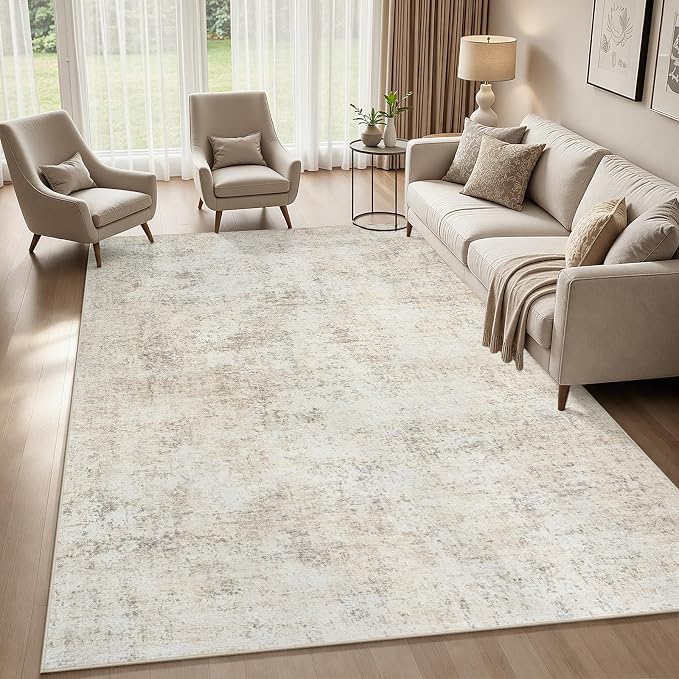 5x7 Area Rugs Living Room Rug Modern Abstract Neutral Washable Rugs Non Slip Soft Carpet Large Area Rug Low Pile Stain Resistant Non Shedding for Bedroom Nursery Dining Room Home Office Beige