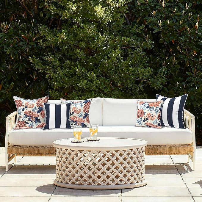 LVTXIII Outdoor/Indoor Throw Pillows, Decorative Patio Accent Pillows, Fluffy Water Repellent Garden Cushions for Home Patio Coach Sofa Use, 20×20 Inch, Pack of 2, Red Chrysanthemum