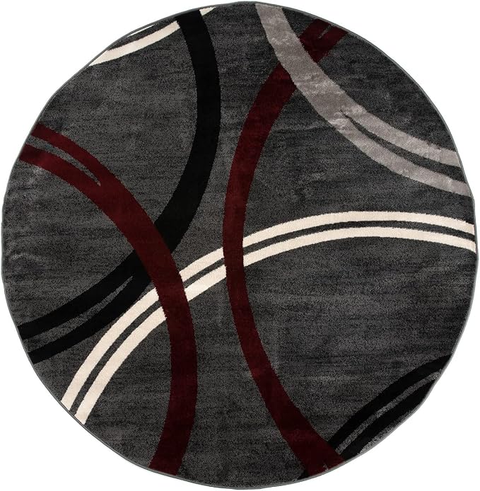 Rugshop Wavy Circles Modern Non-Shedding Living Room Round Rug Red 6'6"