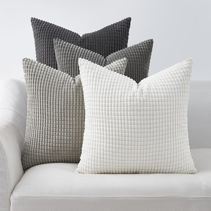 Topfinel Neutral Room Decor Throw Pillows Covers-Multi Gray Combo 20" x 20" Set of 4-Corduroy Modern Grey Living Room Decorative Cushion Case Euro Shams