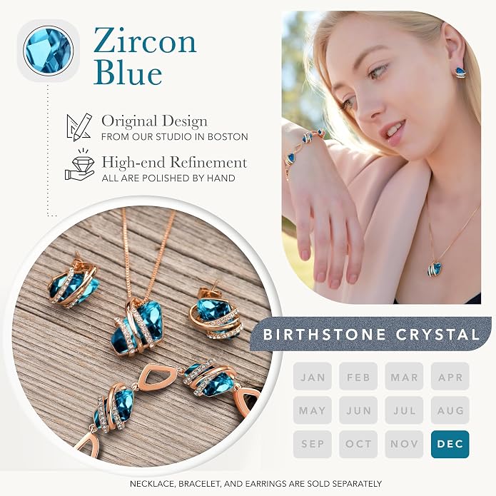 Leafael Wish Stone Pendant Necklace with Birthstone Crystal, 18K Rose Gold Plated/Silvertone, 18" + 2"