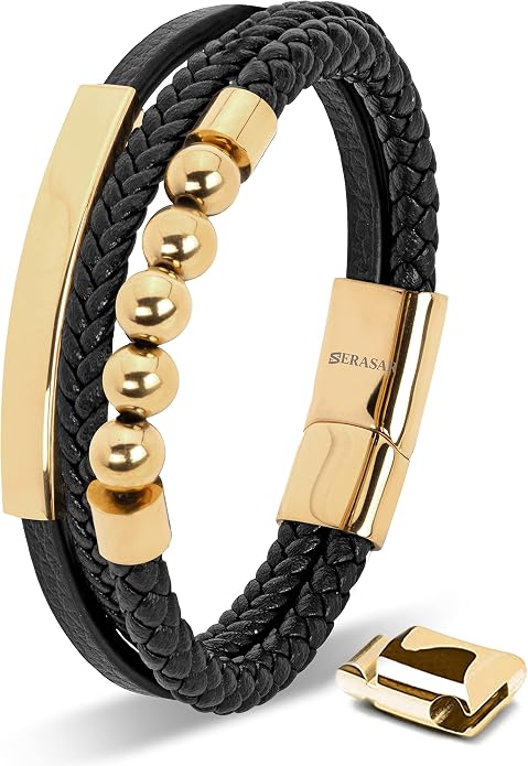 SERASAR Premium Leather Bracelet Men | Stainless Steel Magnetic Clasp | Three Colors | Jewelry Box Included
