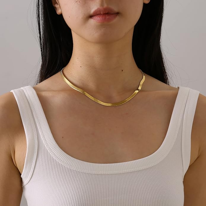 Gold Chain Necklace for Women Dainty Simple Satellite Beaded Twisted Chain Choker Necklace Everyday Jewelry Christmas Gifts