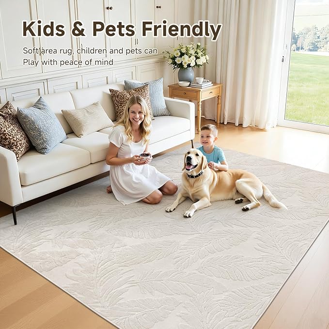 Pauwer Area Rugs for Living Room 8x10, Machine Washable Non Slip Rug, Beige | Neutral Boho Modern, Soft Fluffy Indoor Floor Carpet, For Bedroom Dining Room Nursery Kids Room Dorm