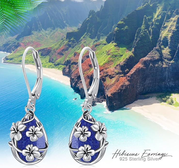 Flower Earrings 925 Sterling Silver Flower Teardrop Leverback Dangle Earrings Jewelry Gifts for Women Girls
