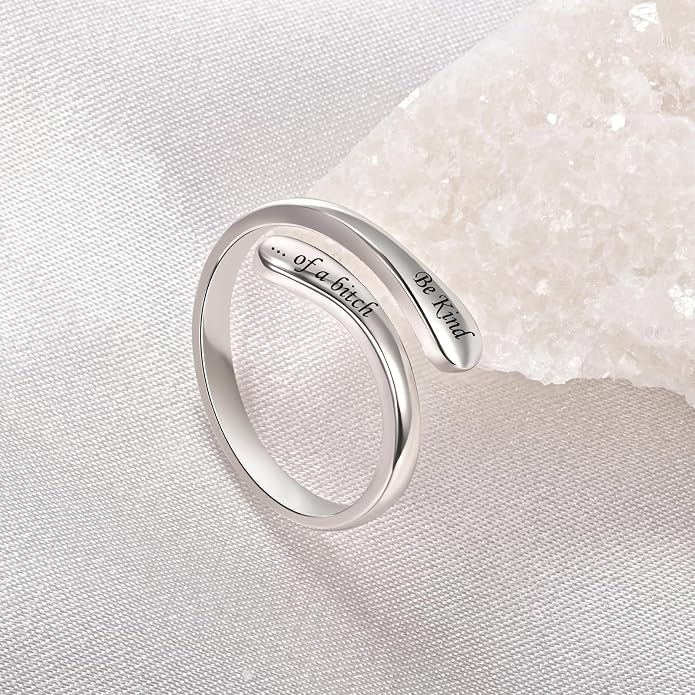 Fookduoduo 925 Sterling Silver Ring Inspirational Jewelry adjustable Wrap Open Rings for Women