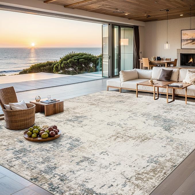 Area Rugs Living Room Rug - 4x6 Washable Modern Abstract Soft Neutral Non-Slip Carpet Large Indoor Floor Stain Resistant Thin Carpets for Bedroom Dining Room Farmhouse Nursery Home Office Multi
