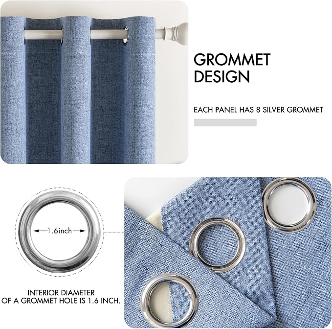 MIULEE Linen Texture Curtains for Bedroom Solid 100% Blackout Thermal Insulated Stone Blue Curtains Grommet Room Darkening Drapes Luxury Decor for Living Room 52x90 Inch (2 Panels)