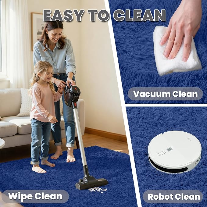 4x6 Area Rug for Living Room, Ultra Soft Fluffy Shag Rugs for Bedroom, Non-Slip Large Fuzzy Plush Rug Indoor Floor Carpet for Nursery Kids Office Dorm Modern Decor, Navy Blue