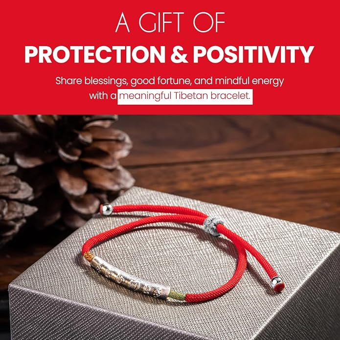 Buddha & Karma Tibetan Red String Bracelet - Handmade Buddhist Lucky Charm for Protection, Good Fortune & Positive Energy - Spiritual Bracelet for Men & Women - Adjustable Bracelets for Daily Wear